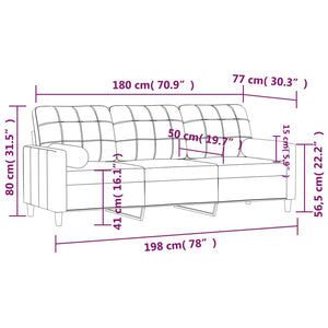 Canapé 3 places avec oreillers jaune clair 180 cm tissu