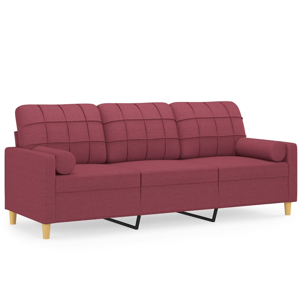 Canapé 3 places avec oreillers décoratifs bordeaux 180 cm tissu