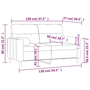 Canapé 2 places avec oreillers jaune clair 120 cm tissu