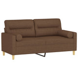 Canapé 2 places avec oreillers décoratifs marron 140 cm tissu