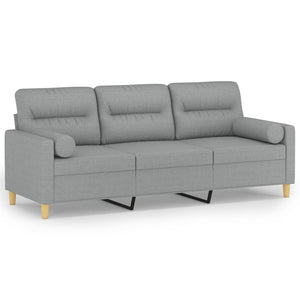 Canapé 3 places avec oreillers gris clair 180 cm tissu
