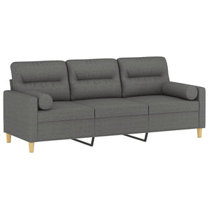 Canapé 3 places avec oreillers gris foncé 180 cm tissu
