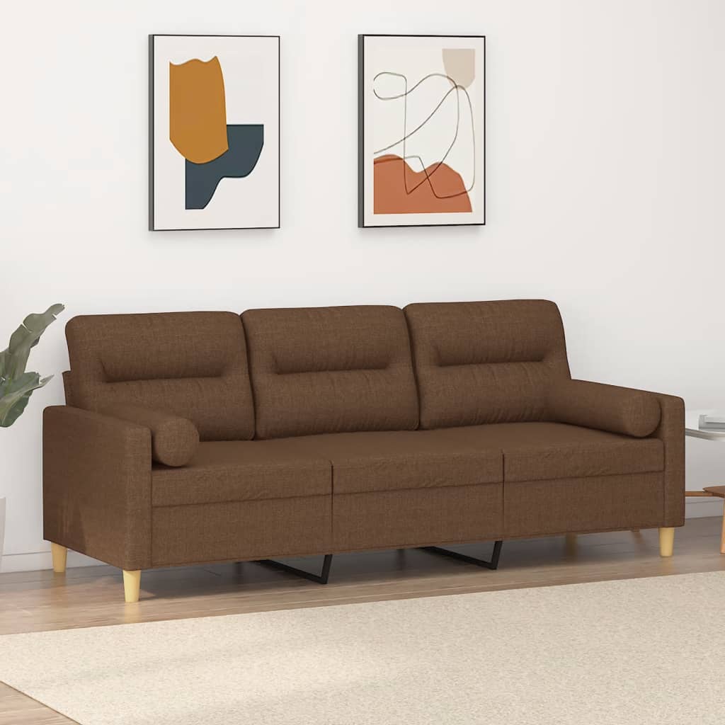Canapé 3 places avec oreillers décoratifs marron 180 cm tissu