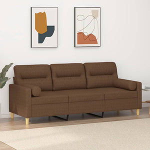Canapé 3 places avec oreillers décoratifs marron 180 cm tissu