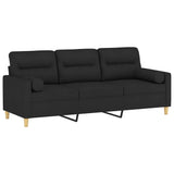 Canapé 3 places avec oreillers décoratifs noir 180 cm tissu