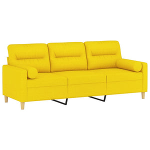 Canapé 3 places avec oreillers jaune clair 180 cm tissu