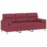 Canapé 3 places avec oreillers décoratifs bordeaux 180 cm tissu