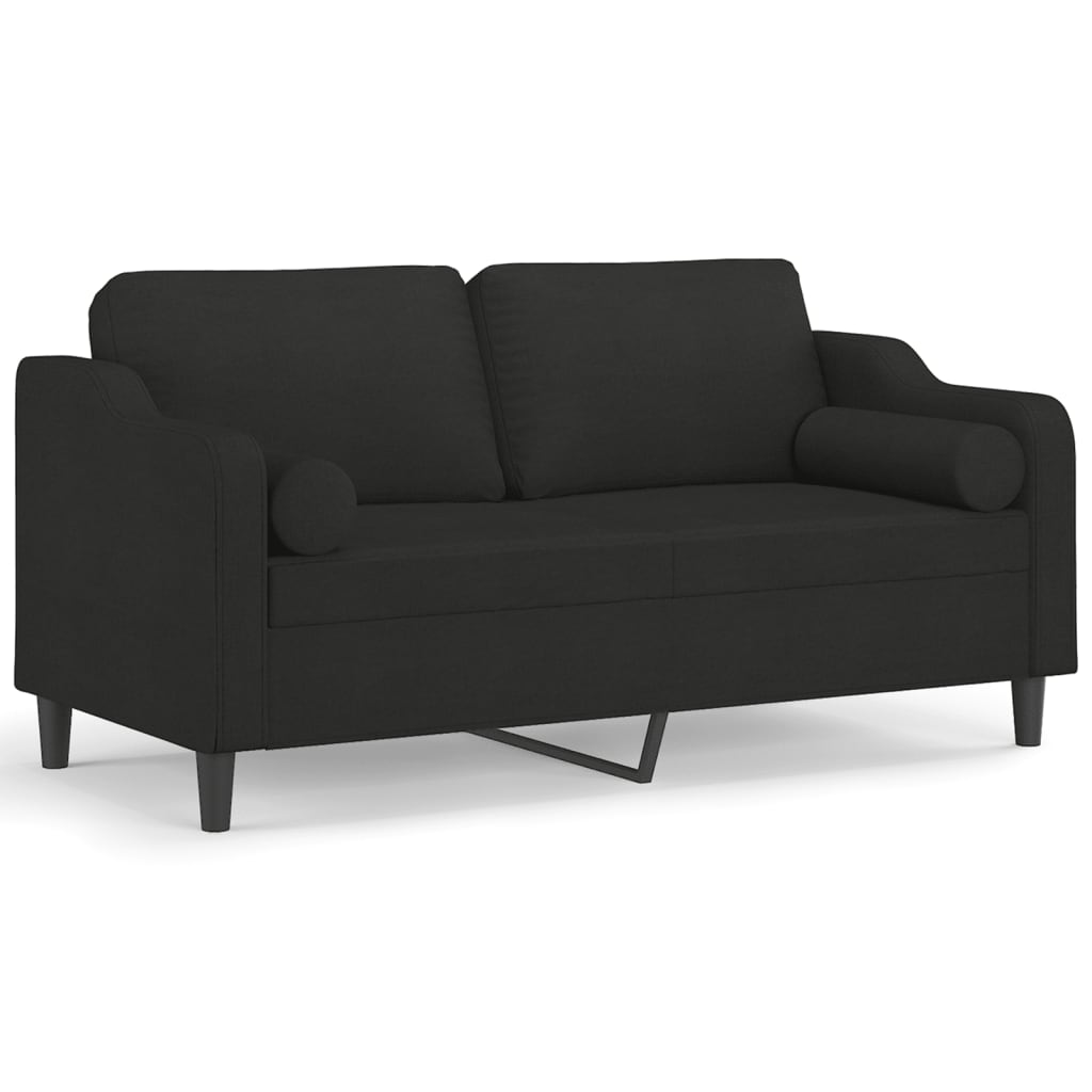 Canapé 2 places avec oreillers décoratifs noir 140 cm tissu