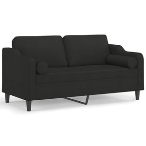 Canapé 2 places avec oreillers décoratifs noir 140 cm tissu