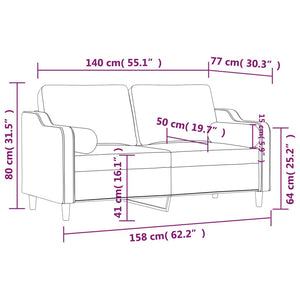 Canapé 2 places avec oreillers bordeaux 140 cm tissu