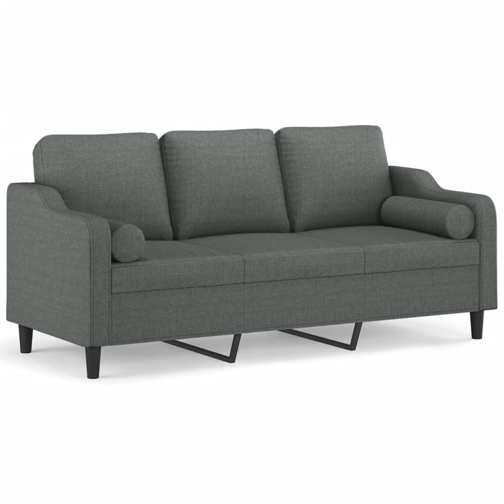 Canapé 3 places avec oreillers gris foncé 180 cm tissu