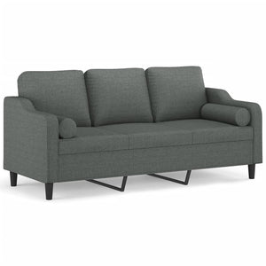 Canapé 3 places avec oreillers gris foncé 180 cm tissu