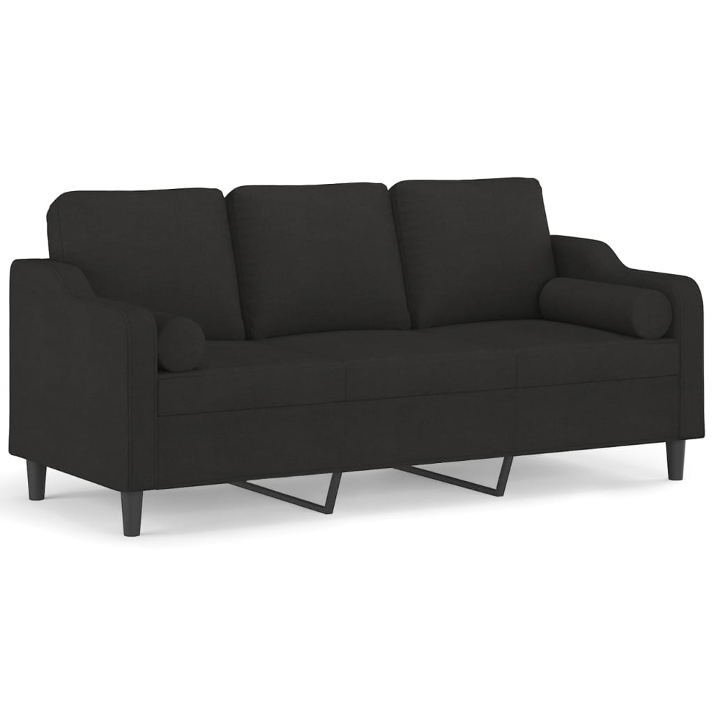 Canapé 3 places avec oreillers décoratifs noir 180 cm tissu