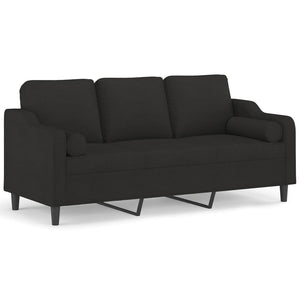 Canapé 3 places avec oreillers décoratifs noir 180 cm tissu