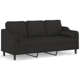 Canapé 3 places avec oreillers décoratifs noir 180 cm tissu