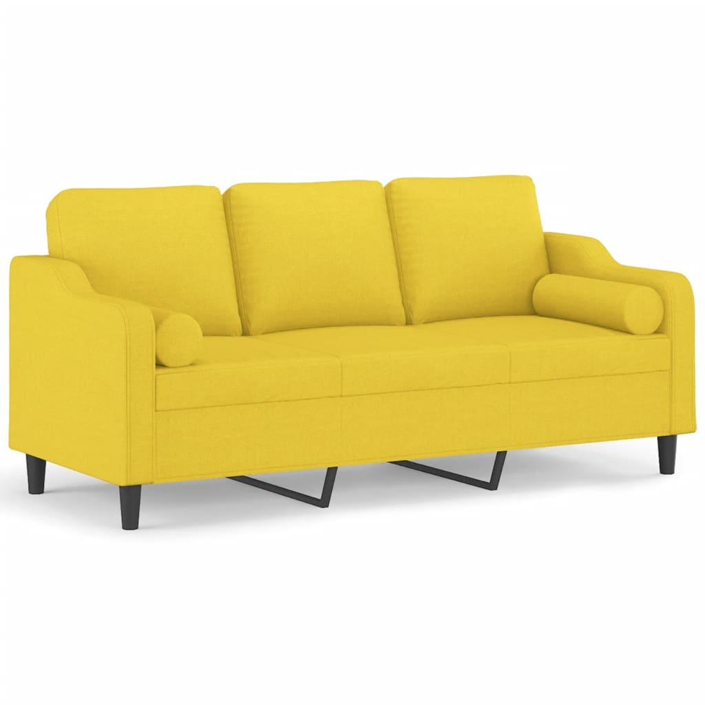 Canapé 3 places avec oreillers jaune clair 180 cm tissu