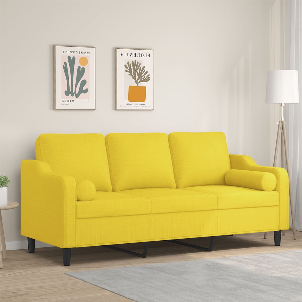 Canapé 3 places avec oreillers jaune clair 180 cm tissu