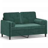 Canapé 2 places avec oreillers vert foncé 120 cm velours