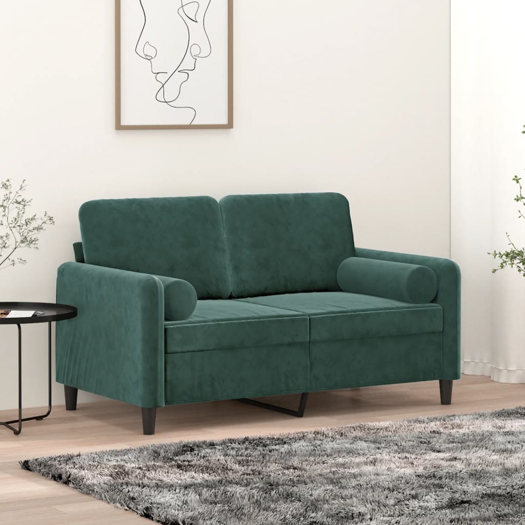 Canapé 2 places avec oreillers vert foncé 120 cm velours