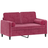 Canapé 2 places avec oreillers bordeaux 120 cm velours