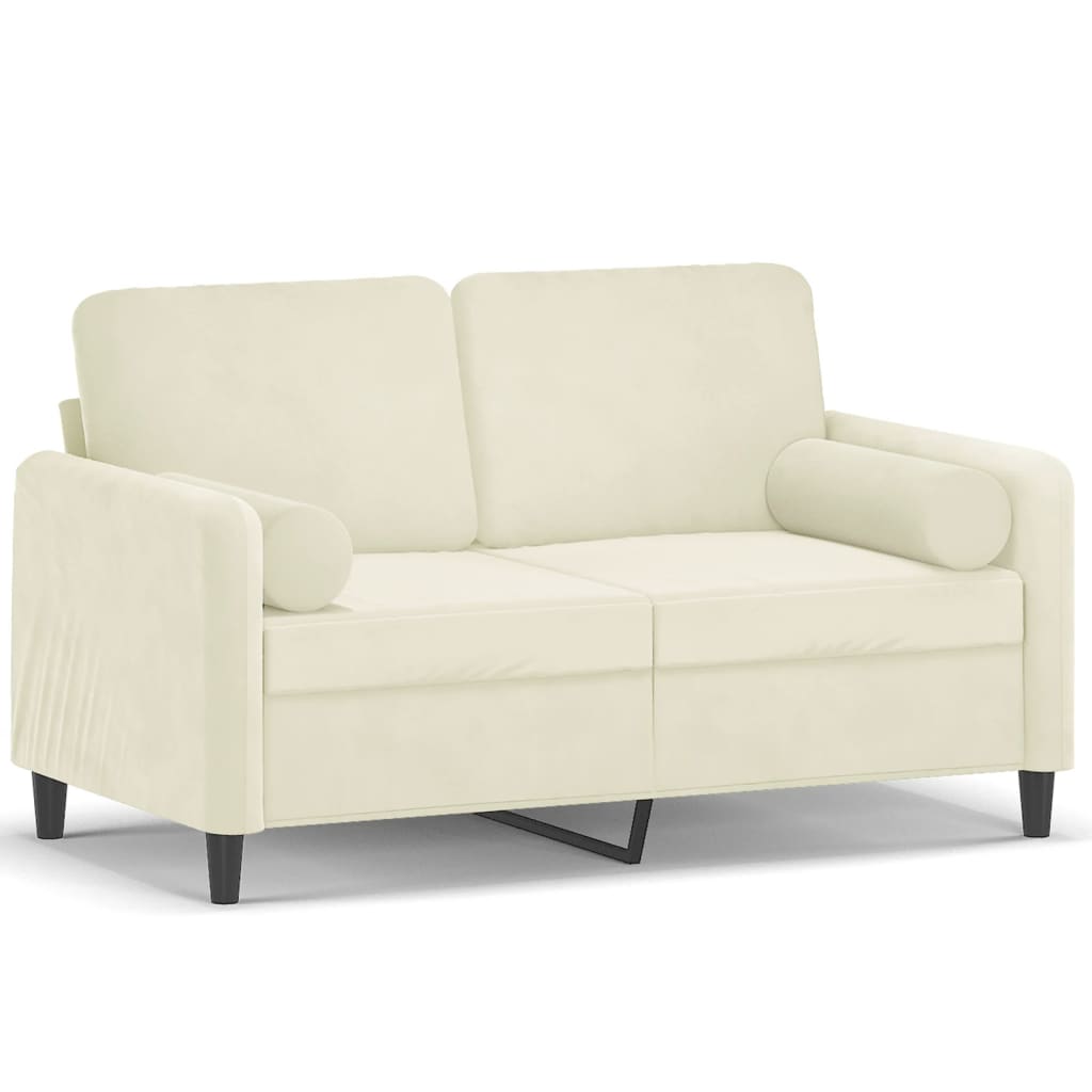 Canapé 2 places avec oreillers décoratifs crème 120 cm velours