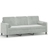 Canapé 3 places avec oreillers gris clair 180 cm velours