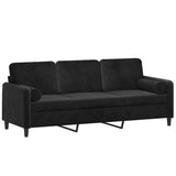 Canapé 3 places avec oreillers décoratifs noir 180 cm velours