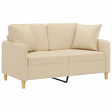 Canapé 2 places avec oreillers décoratifs crème 120 cm tissu