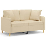 Canapé 2 places avec oreillers décoratifs crème 120 cm tissu