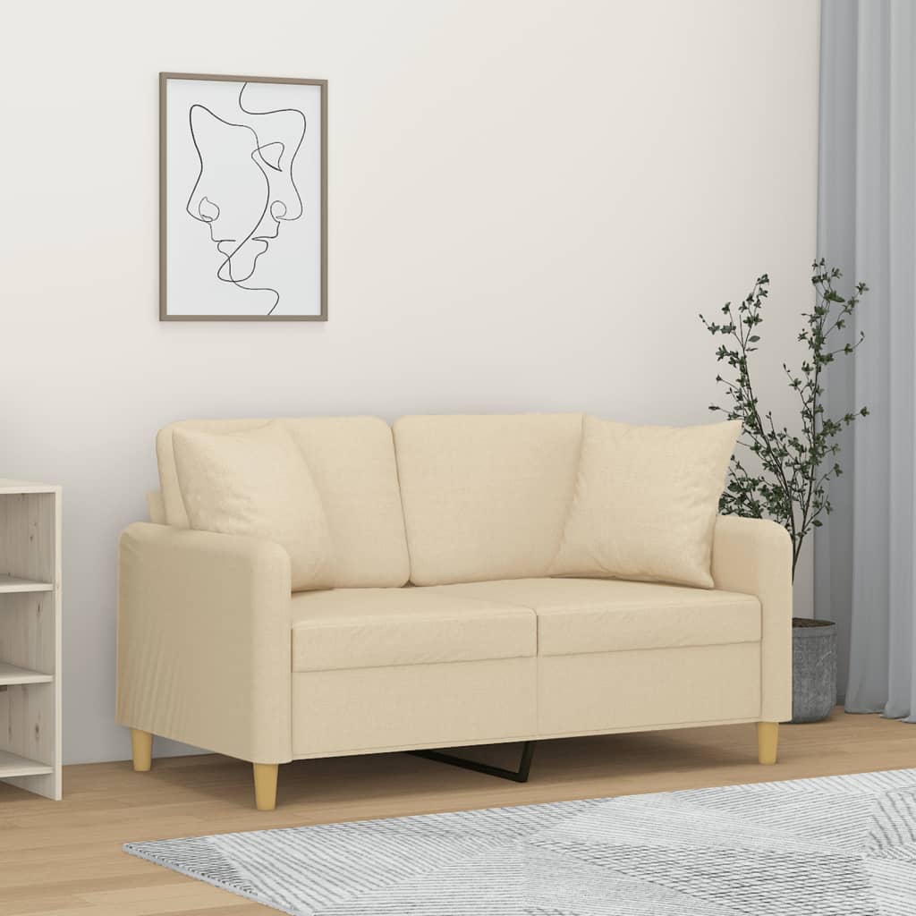 Canapé 2 places avec oreillers décoratifs crème 120 cm tissu