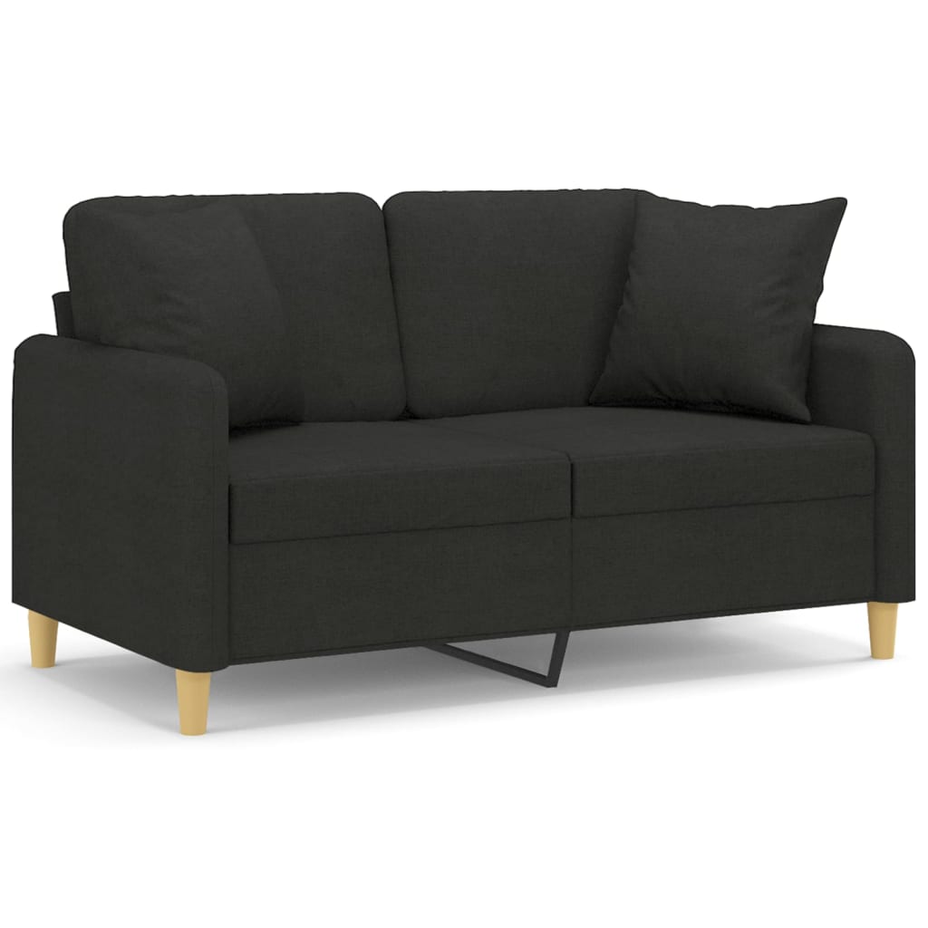 Canapé 2 places avec oreillers décoratifs noir 120 cm tissu