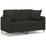 Canapé 2 places avec oreillers décoratifs noir 120 cm tissu