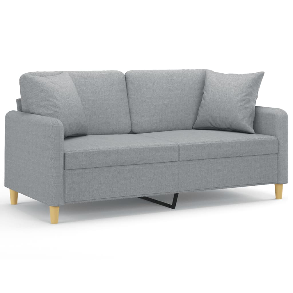 Canapé 2 places avec oreillers gris clair 140 cm tissu