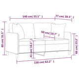 Canapé 2 places avec oreillers gris clair 140 cm tissu