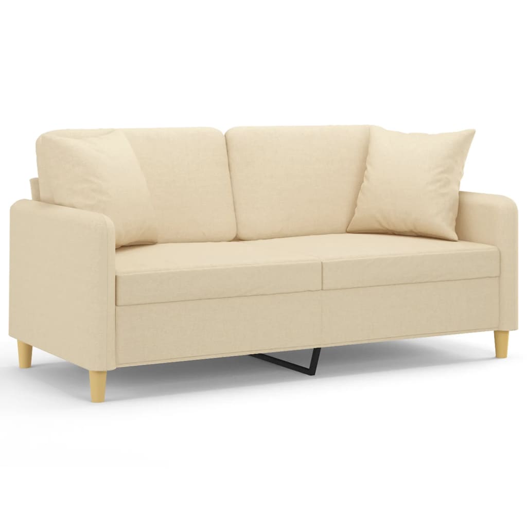 Canapé 2 places avec oreillers décoratifs crème 140 cm tissu