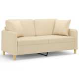 Canapé 2 places avec oreillers décoratifs crème 140 cm tissu