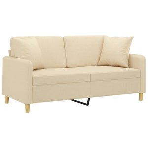 Canapé 2 places avec oreillers décoratifs crème 140 cm tissu
