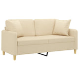 Canapé 2 places avec oreillers décoratifs crème 140 cm tissu