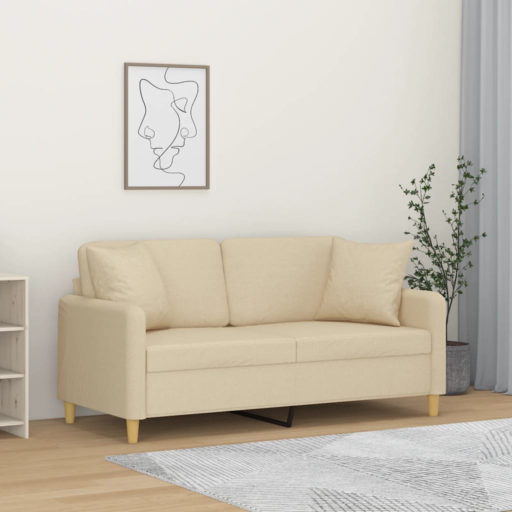 Canapé 2 places avec oreillers décoratifs crème 140 cm tissu