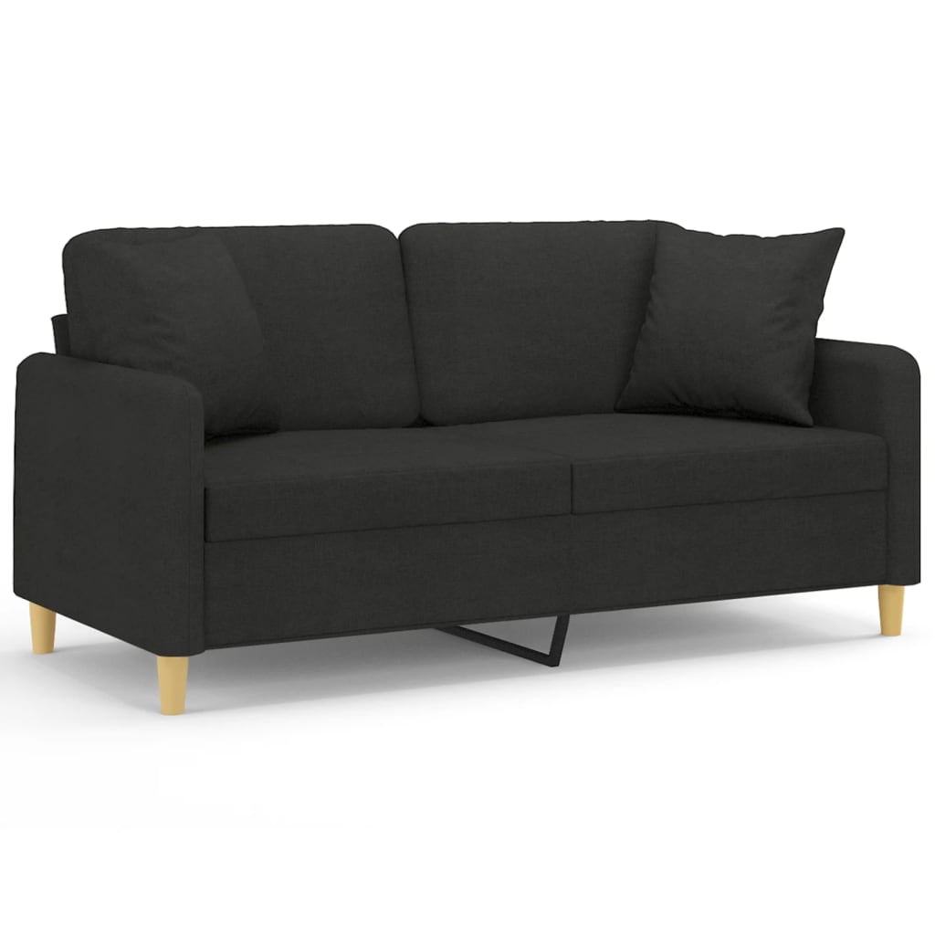 Canapé 2 places avec oreillers décoratifs noir 140 cm tissu
