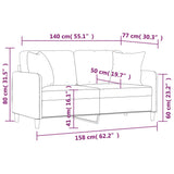 Canapé 2 places avec oreillers décoratifs noir 140 cm tissu