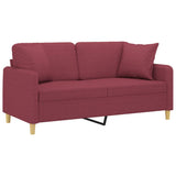 Canapé 2 places avec oreillers bordeaux 140 cm tissu