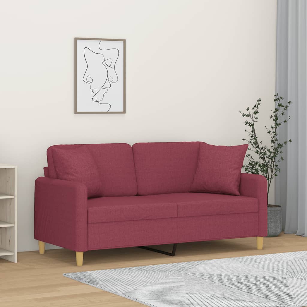 Canapé 2 places avec oreillers bordeaux 140 cm tissu