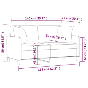 Canapé 2 places avec oreillers décoratifs taupe 140 cm tissu