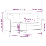 Canapé 2 places avec oreillers décoratifs taupe 140 cm tissu