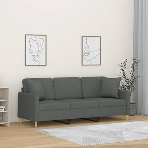 Canapé 3 places avec oreillers gris foncé 180 cm tissu