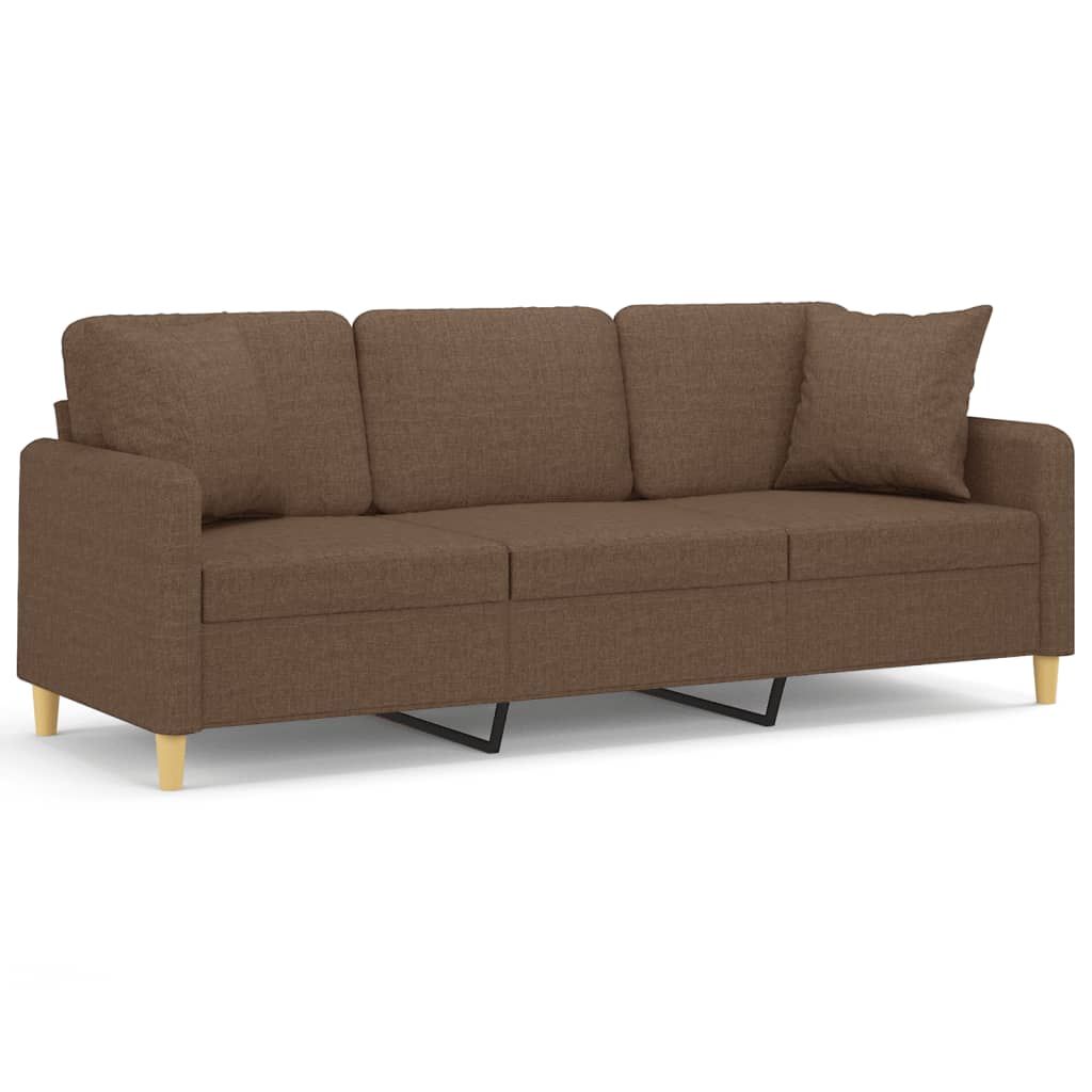 Canapé 3 places avec oreillers décoratifs marron 180 cm tissu