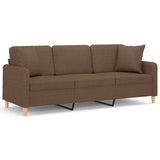Canapé 3 places avec oreillers décoratifs marron 180 cm tissu