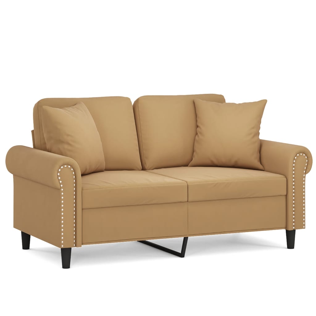 Canapé 2 places avec oreillers décoratifs brun 120 cm velours