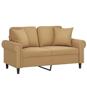 Canapé 2 places avec oreillers décoratifs brun 120 cm velours